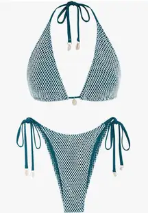 ZAFUL Multiway Triangle Bikini Set – Fishnet Side-Tie Bandeau Halter (XL) ♦️