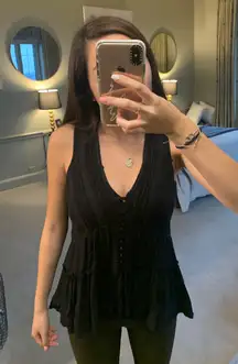 Black flowy button down tank top