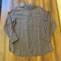Banana Republic button up blouse women’s large olive green red white 100% Silk