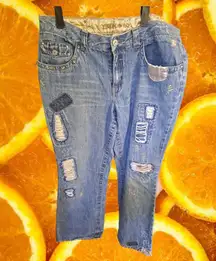 Limited Too Simply Low Distressed Patched Jeans Size 18 1/2