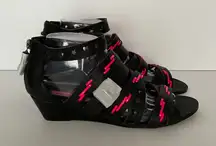 Betsy Johnson Sandals Bollt Gladiator Strappy Cutout Black Pink Accents Size‎ 8