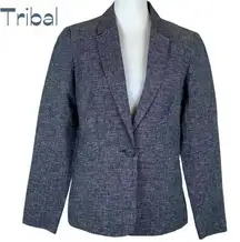 Tribal Navy Linen Blend Career Academia Prep Jacket Blazer NWOT Size 6