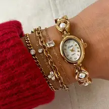 Gold Plated Vintage Style Gold And Pearl Watch