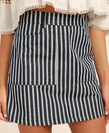 Lulus High Waisted Mini Skirt Womens L Blue White Striped Retro Coastal Preppy