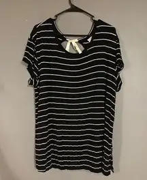 Terra & Sky Black White Striped Tie Back Short Sleeve Top Size 2X