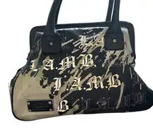 Vintage Y2K  2000s L.A.M.B. Black White Alchemy Graffiti Bowling Handbag Purse