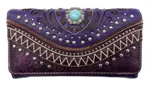 Bella Pu Leather Fringe Western Crossbody Wallet