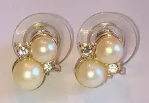 Elegant Vintage Faux Pearl and Gold Tone Dainty Stud Earrings