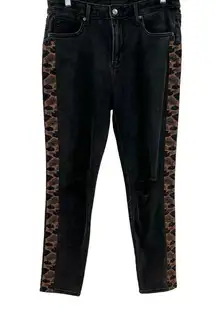 Driftwood Gizelle Skinny Fit Ankle Jeans with Cheetah Stripe Black Size 28