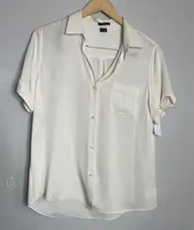 Theory Ivory Silk Georgette Button Up Roll Sleeve Camp Shirt Sz M