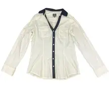 Express Essential Women's‎ Medium White Contrast Collar Long Sleeve Button-Up