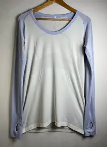 Lululemon Swiftly Tech Long Sleeve Shirt Women Size 10 Baby Blue/White Thumbhole