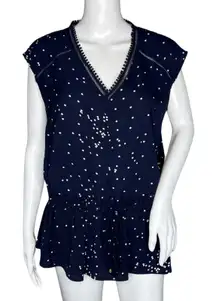 Heartloom Shirt Womens‎ Large Blue White Polka Dot Peplum Blouse Career Casual