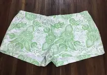 Zara Basic Floral White/Green Flat Front Shorts