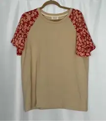 Roolee Tan Tee Shirt with flowy floral short sleeves Size XXXL