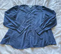 Cece Womens Size XS Blue Long Sleeve Blouse Button Up Polka Dots Flowy Office