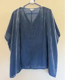 Pure Jill Elements Blue Velour Vneck Oversized Poncho Blouse Shirt Top Womens XS
