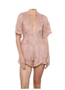 Honey Punch NWT  Mocha Plunge Front Lace  Romper - size Small