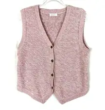 Christopher & Banks | Pink Knit Sweater Vest Button Front Soft Ramie Cotton XL