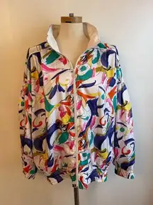 Vintage 90s Lavon Colorful Abstract Print Windbreaker Track Jacket Women Large