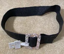 Women’s Stretchy Black Belt with Cool Buckle Size L NWT
