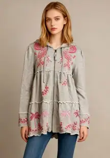 NWOT Johnny Was Cassia Floral Embroidered Full Zip Tiered Hoodie Sweatshirt XS