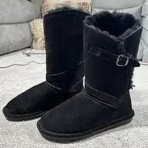 BearPaw Women’s Tatum Shearling Wool Sheepskin Lined Suede Boots in Black 10