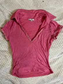 Color Pink Collar Polo Top