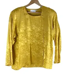 Vintage Nina Ricci 100% Silk Jacquard Long‎ Sleeve Blouse in Yellow, Size 8