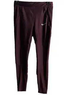 Nike Dri-Fit Cropped Leggings Womens Size Medium Maroon Red Mesh Athletic Active