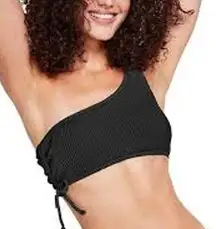 SALT + COVE Textured One Shoulder Knit Bikini Swim Top Padding Black NWT D/DD