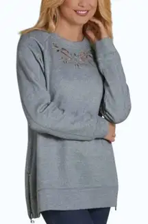 Soft Surroundings Cutout Neck Sweatshirt Women's Medium Pale Green Casual Comfy