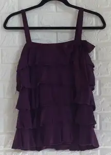 LOFT purple tiered ruffle tank with satin‎ bow tie