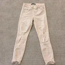 J Brand Ivory Distressed Skinny Mid Rose Crop Jeans