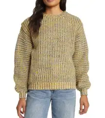 Magaschoni Womens M Chunky Crew Neck Wool Blend Sweater in Yellow/Blue NEW