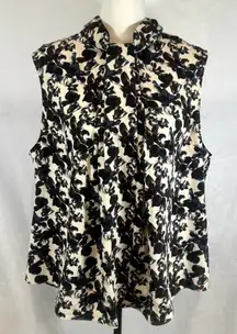 Nordstrom ivory black wine and blue floral mock neck top size 2X