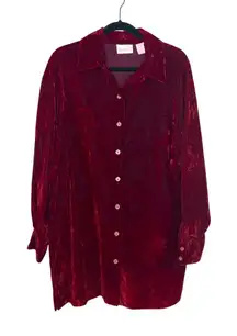 Spiegel Velvet Long Sleeve Top Size 1X Red Tunic Full Button Front Collared Boho