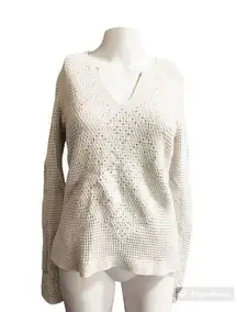 Old Navy Women's Size Large Diamond Knit Sweater Ivory Long Sleeve Crew Neck