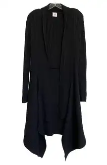 CAbi  Women's Black Ribbed Waterfall Open Front Knit Longline Cardigan L