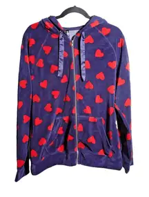 Torrid‎ Size 2X Plus Full Zip Sweatshirt Hoodie Jacket Velour Hearts Navy Red