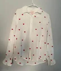 White Heart Button Up With Flared Sleeves