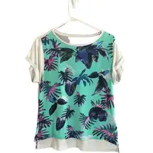 Puma  Blue & White Multicolor Colorful Floral Tropical Casual T-Shirt Women Sz L