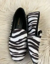 PIOMBO Zebra Print Loafers Women’s Size 36 (US 6) Faux Pony Hair Slip-On Flats
