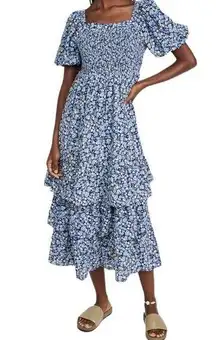 English Factory Textured Floral Printed Maxi Dress Navy Multi S