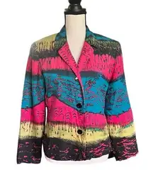 Vintage 100 % Silk colorful Button up Blazer/Jacket. Size S