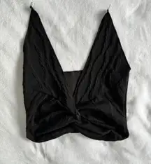 Shein black front twist strapless textured split top 