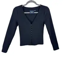 Maeve By Anthropologie Black Gold Shimmer V-Neck Light Button Up Cardi Size XS