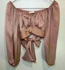 O.Vianca Women’s Long Sleeves Ruched Wrap‎ Cropped Top Size M