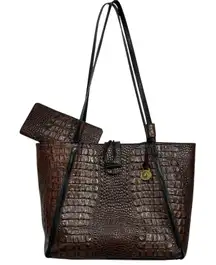 Brahmin Croc Embossed Leather Tote Bag with Matching Wallet