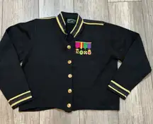 Vintage Military Style Cardigan Black Gold Trim Embroidered Medals L Large‎